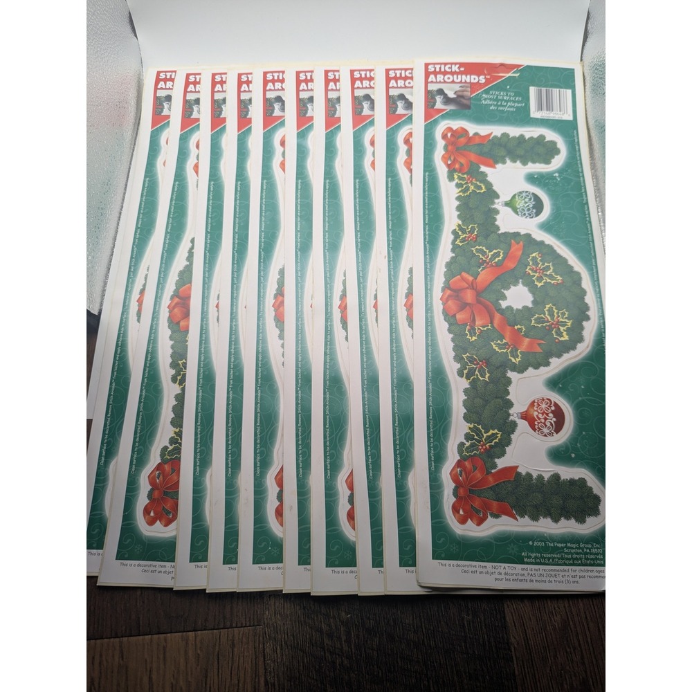 (10) 2003 Vtg‎ Stick Arounds Wreath Christmas Paper Magic Group Window Clings
